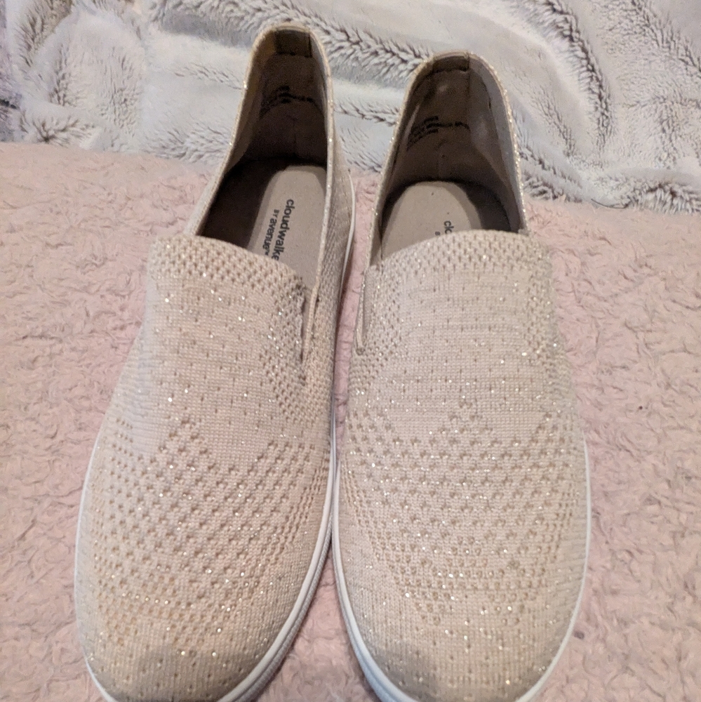 Women's Slip-On Shoes in Gold Sparkle Breathable Mesh By Cloudwalkers